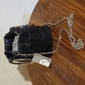 Jessica McClintock- Womens Gwen Black & Silver Sparkle Beaded Bag New!